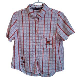 Life is Good Sleep Striped Embroidered Strawberry PJ top Large Lightweight EUC